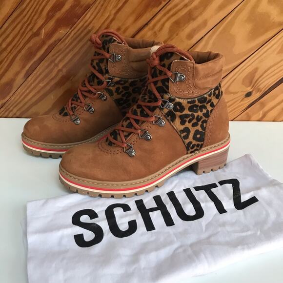 SCHUTZ Keida Leopard Calf Hair Hiking Boots - Picture 10 of 10